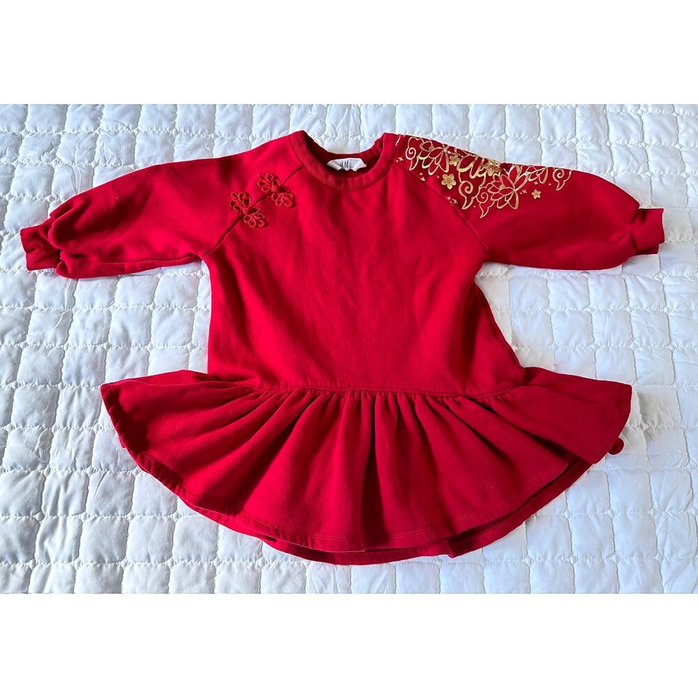 H&M Toddler Girl Red Sweatshirt Dress 3–4T